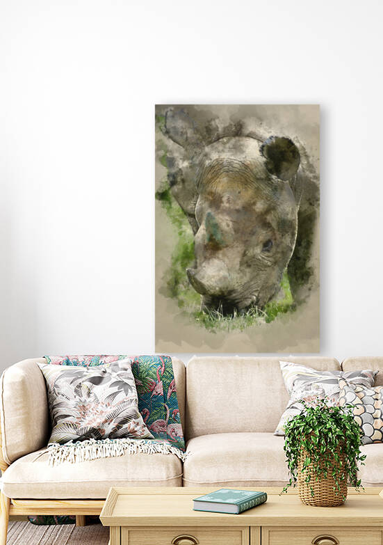 Watercolour painting of black rhinoceros diceros bicornis michaeli by Matthew Gibson