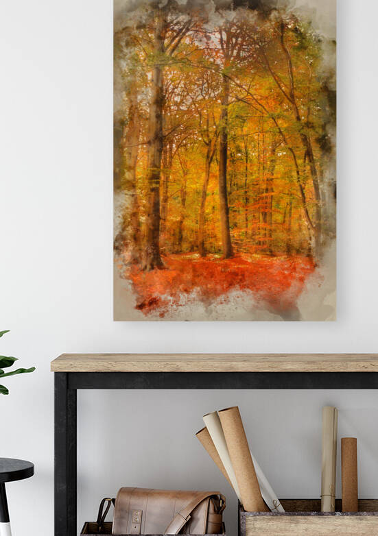 Watercolour painting of Vibrant Autumn Fall forest landscape ima by Matthew Gibson