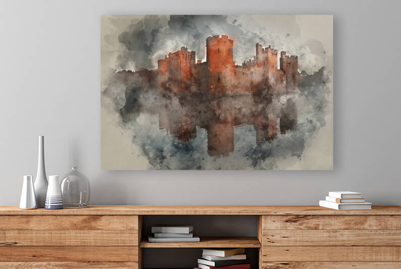 Watercolour painting of Stunning moat and castle in Autumn Fall  by Matthew Gibson
