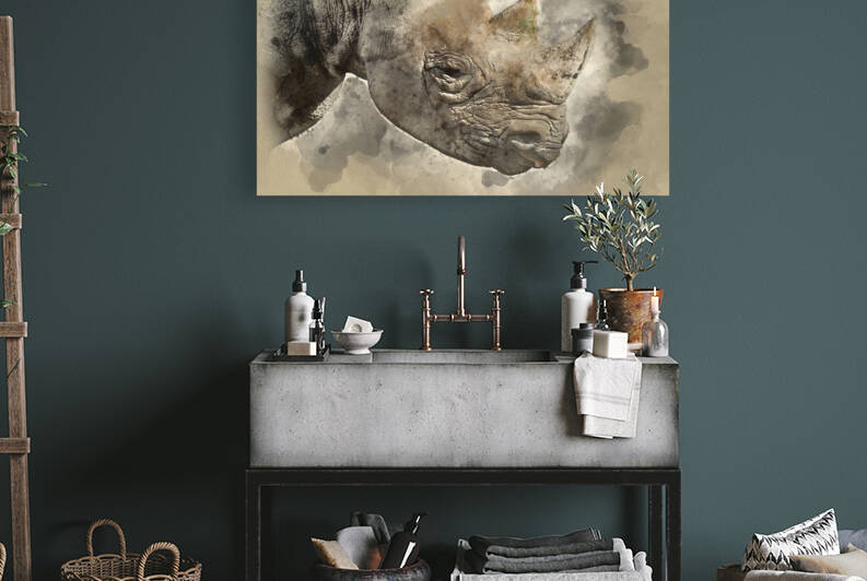 Beautiful watercolour painting of Eastern Black Rhino Diceros Bi by Matthew Gibson