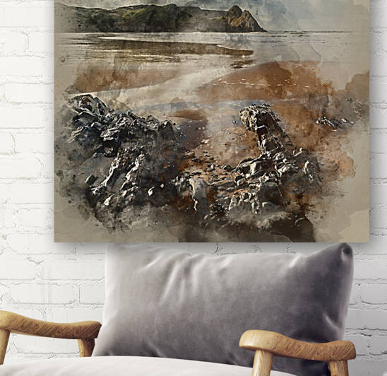 Watercolour painting of Beautiful landscape sunrise stilt lighth by Matthew Gibson