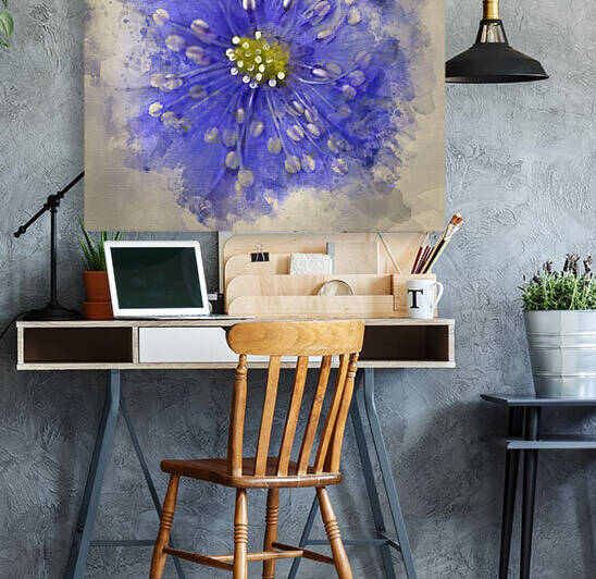 Watercolour painting of Stunning close up of lavender blue flowe by Matthew Gibson