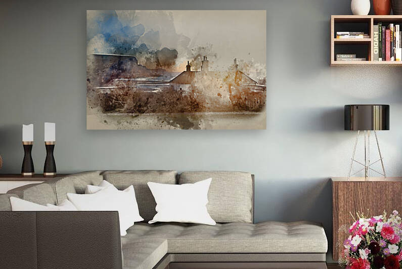 Watercolour painting of Sunrise over coastguard cottages at Seaf by Matthew Gibson
