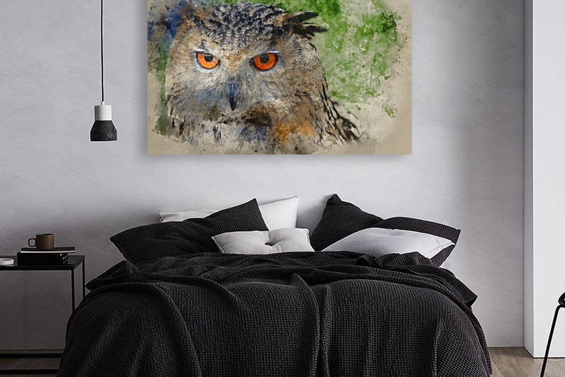 Superb close up of European Eagle Owl with bright orange eyes an by Matthew Gibson