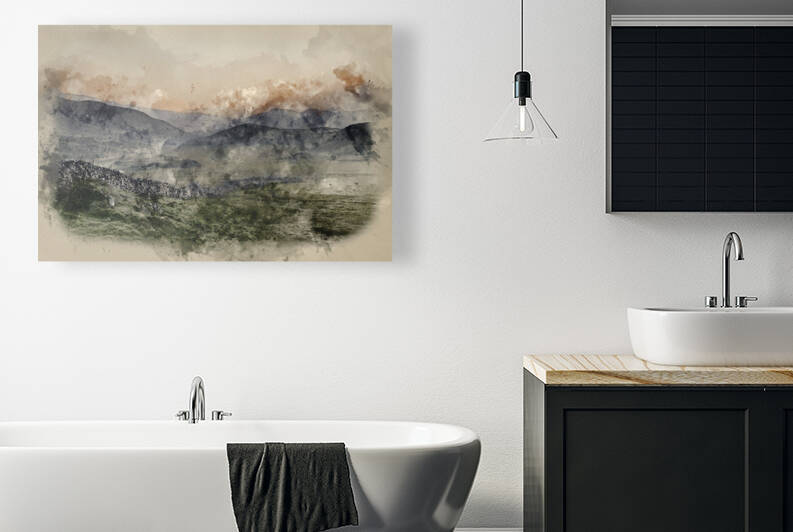 View along misty valley towards Snowdonia mountains by Matthew Gibson