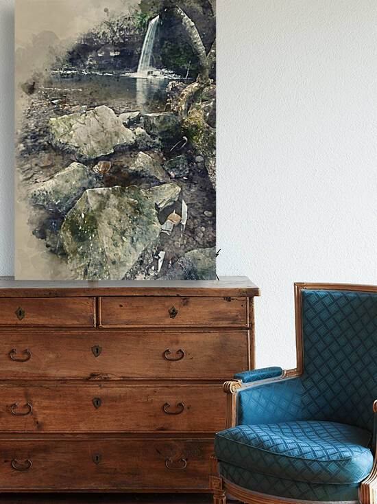 Watercolor painting of Beautiful cross processed waterfall lands by Matthew Gibson