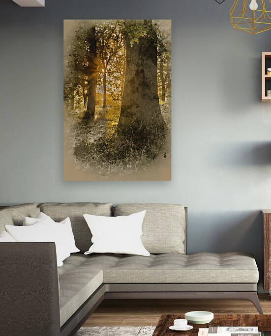 Watercolour painting of Beautiful vibrant Autumn landscape fores by Matthew Gibson
