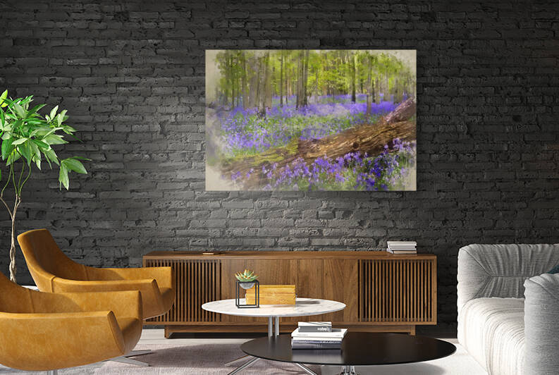 Watercolour painting of Vibrant bluebell carpet Spring forest la by Matthew Gibson