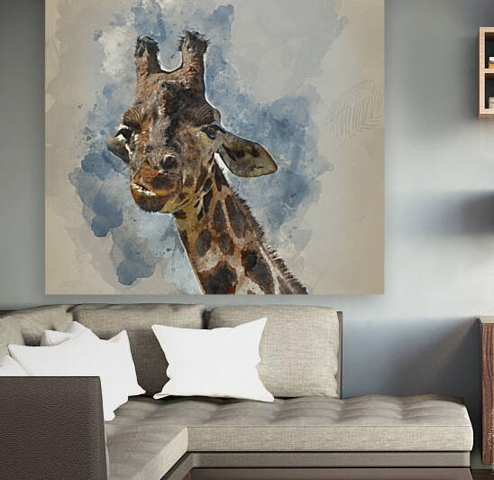 Watercolor painting of Portrait of African Giraffe Giraffa again by Matthew Gibson