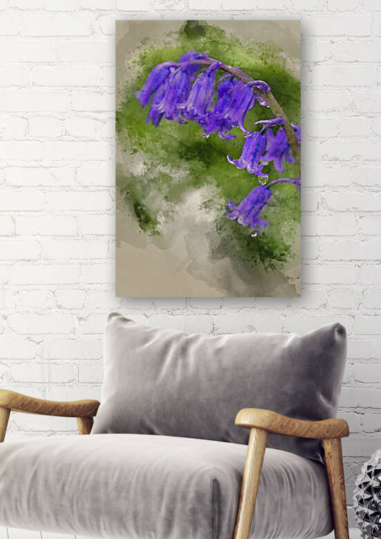 Watercolour painting of vibrant bluebell flowers in Spring fores by Matthew Gibson