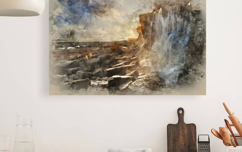 Watercolor painting of Beautiful landscape image waterfall flowi by Matthew Gibson