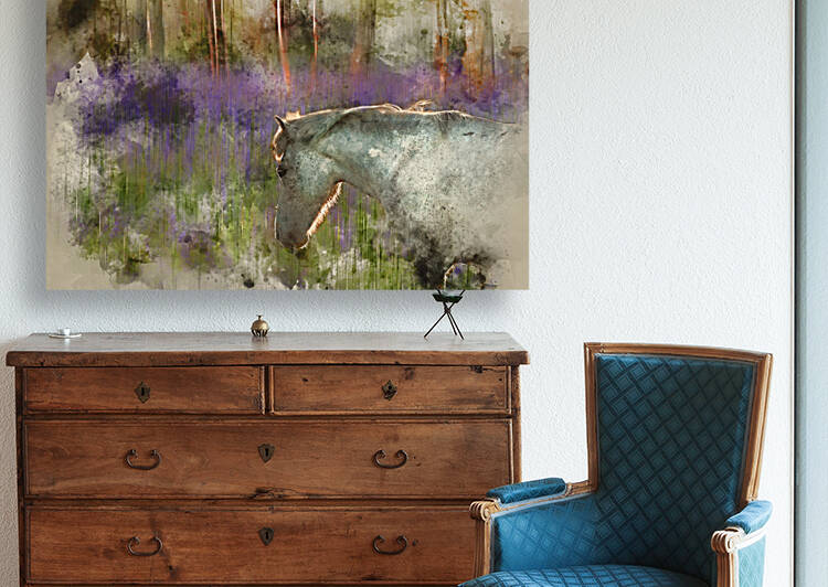 Watercolour painting of Abbots Wood bluebells at sunrise with wa by Matthew Gibson