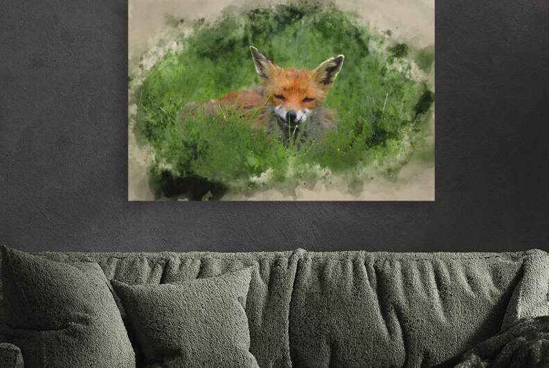 Watercolour painting of Stunning image of red fox vulpes vulpes  by Matthew Gibson