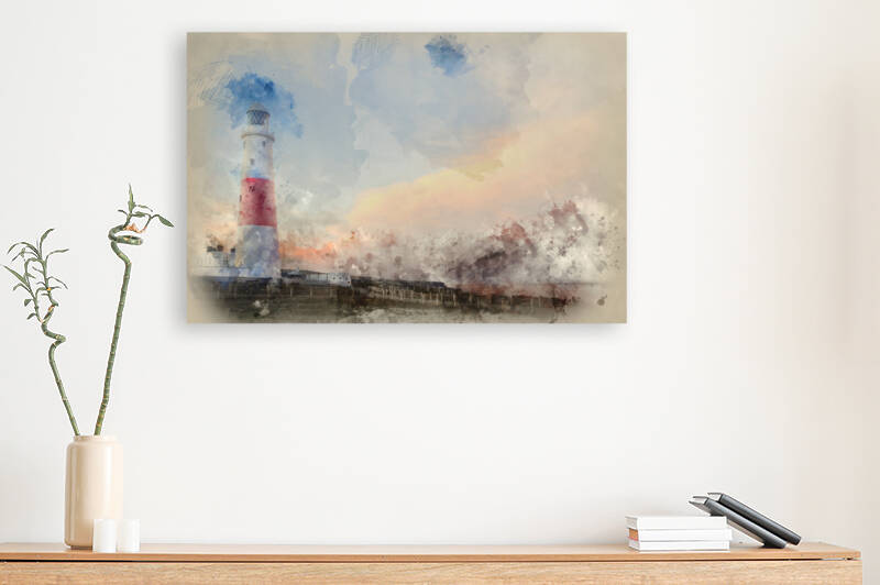 Victorian lighthouse on promontory of rocky cliffs during stunni by Matthew Gibson