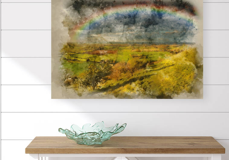 Watercolour painting of Stunning Summer sunset across countrysid by Matthew Gibson