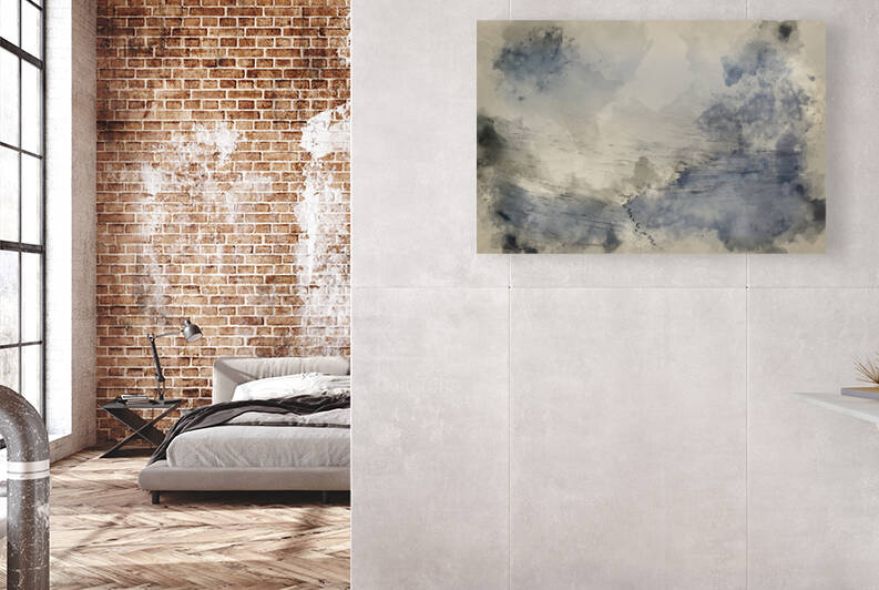Watercolour painting of Moody dramatic low cloud Winter landscap by Matthew Gibson