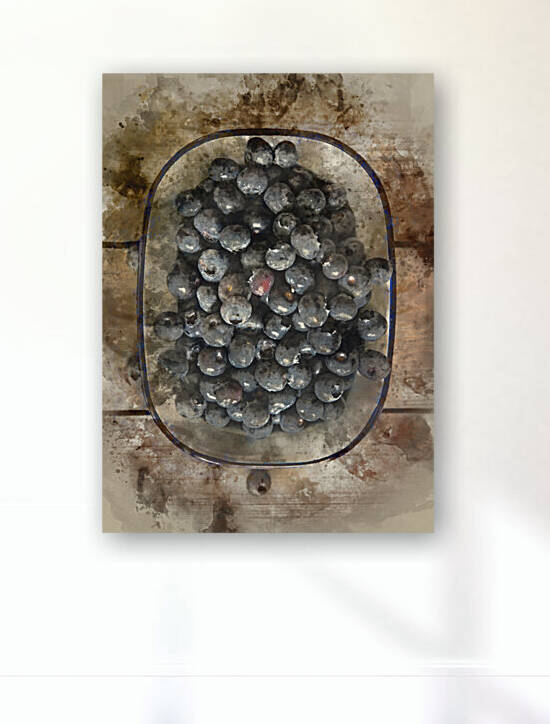 Blueberries in rustic kitchen setting with old wooden background by Matthew Gibson