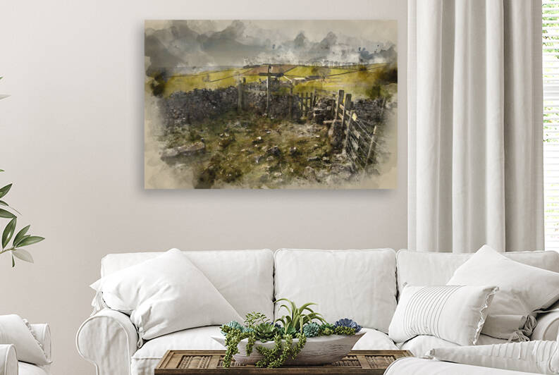 Watercolor painting of Public footpath signposts in landscape in by Matthew Gibson