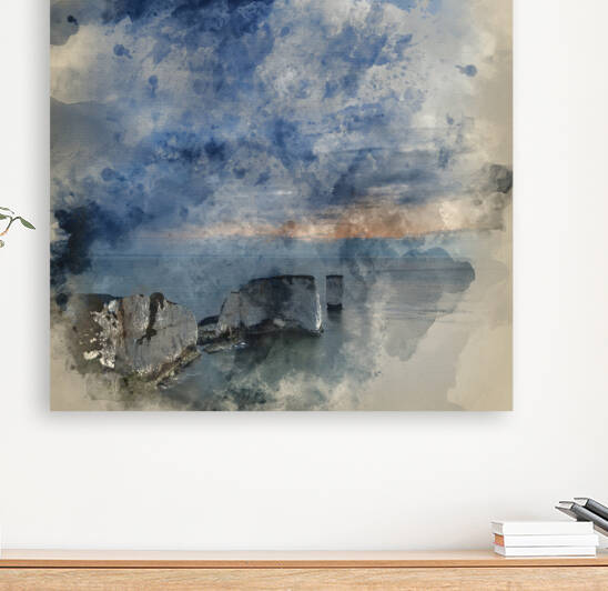 Watercolor painting of Beautiful sunrise landscape over Old Harr by Matthew Gibson