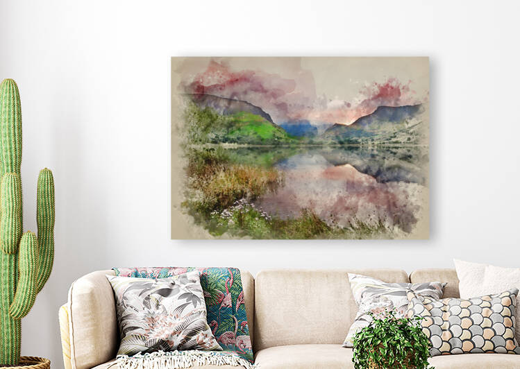 Watercolor painting of Llyn Nantlle at sunrise looking towards m by Matthew Gibson
