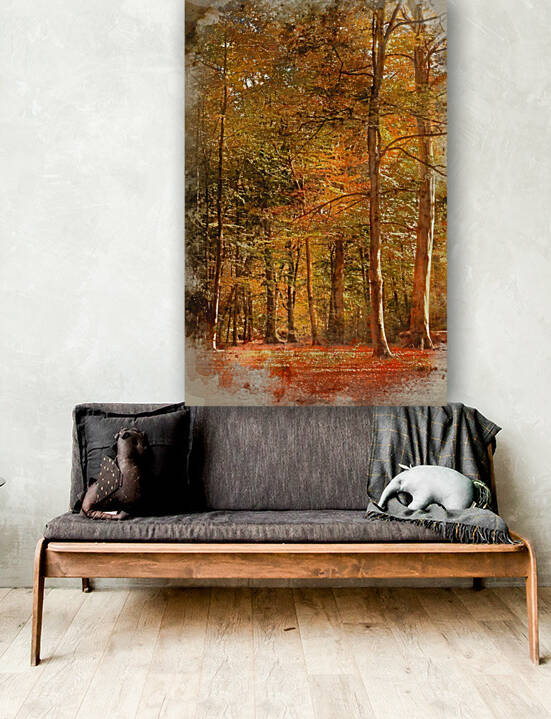 Watercolour painting of Vibrant Autumn Fall forest landscape ima by Matthew Gibson