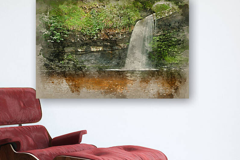 watercolor painting of Beautiful woodland stream and waterfall i by Matthew Gibson