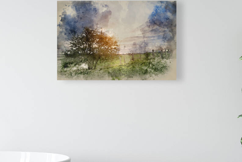 Watercolour painting of Beautiful English countryside landscape  by Matthew Gibson