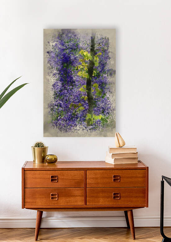 Watercolor painting of Beautiful morning in Spring bluebell fore by Matthew Gibson