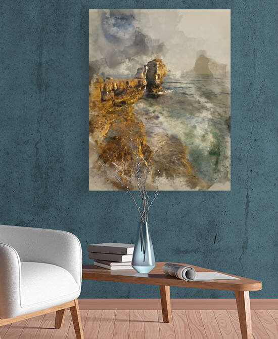 Watercolor painting of Stunning geological rock cliff formations by Matthew Gibson