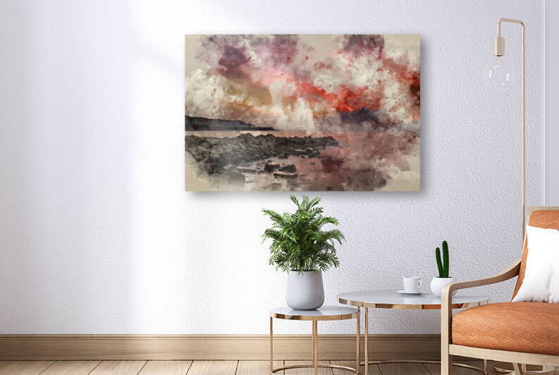 Watercolor painting of Beautiful sunset landscape image of rocky by Matthew Gibson