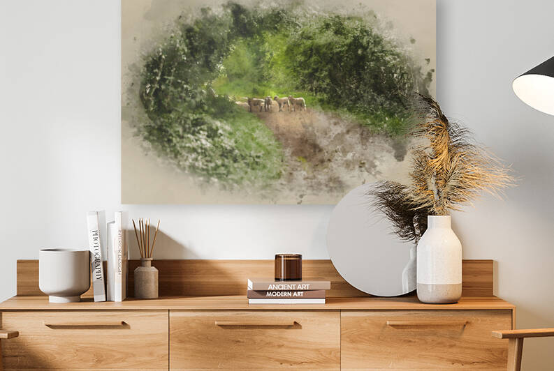 Digital watercolor painting of Beautiful young Spring lambs play by Matthew Gibson