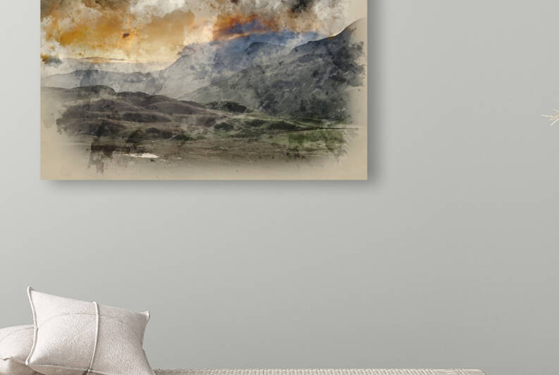Digital watercolor painting of Stunning sunrise mountain landsca by Matthew Gibson