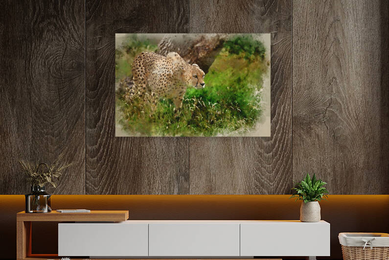 Digital watercolor painting of Cheetah Acinonyx Jubatus Big Cat  by Matthew Gibson