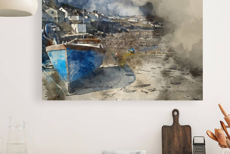 Digital watercolor painting of Harbour at low tide with fishing  by Matthew Gibson