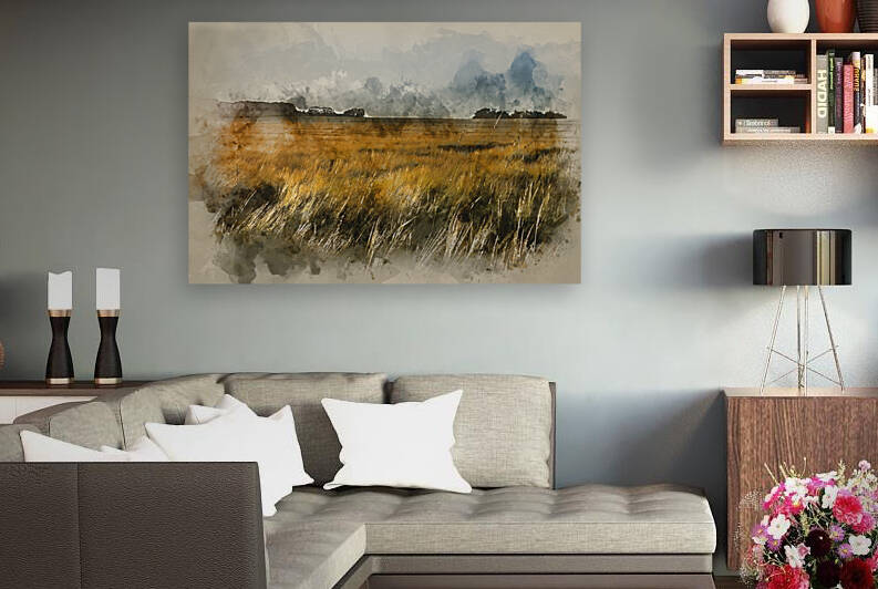 Digital watercolor painting of Summer evening landscape view ove by Matthew Gibson