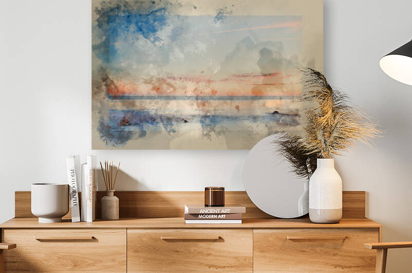 Digital watercolor painting of Beautiful sunset over Summer ocea by Matthew Gibson