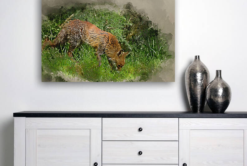 Digital watercolor painting of Beautiful old female vixen fox in by Matthew Gibson