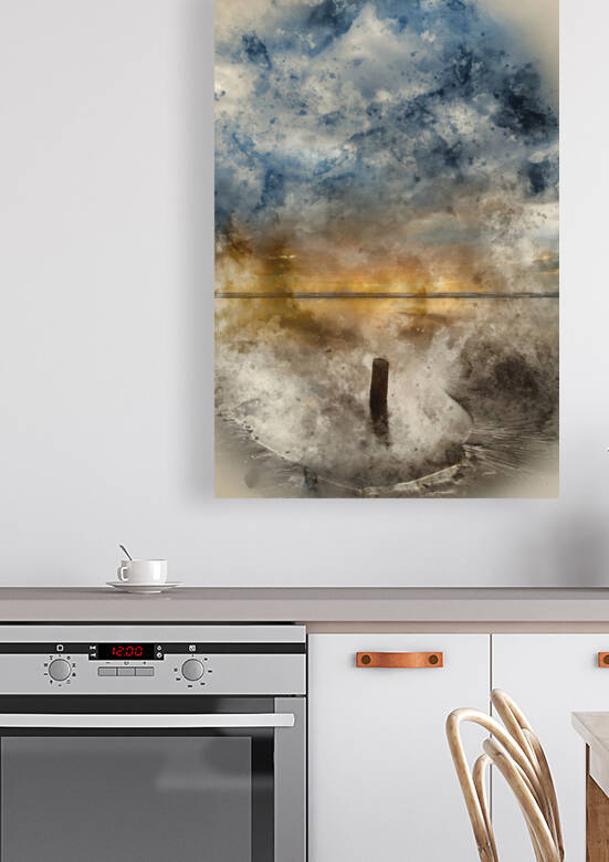 Digital watercolor painting of Landscape with old groynes protru by Matthew Gibson