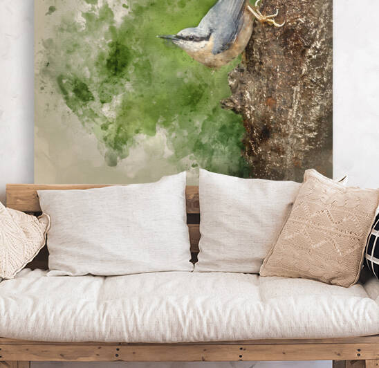 Digital watercolor painting of Beautiful Nuthatch bird Sitta Sit by Matthew Gibson