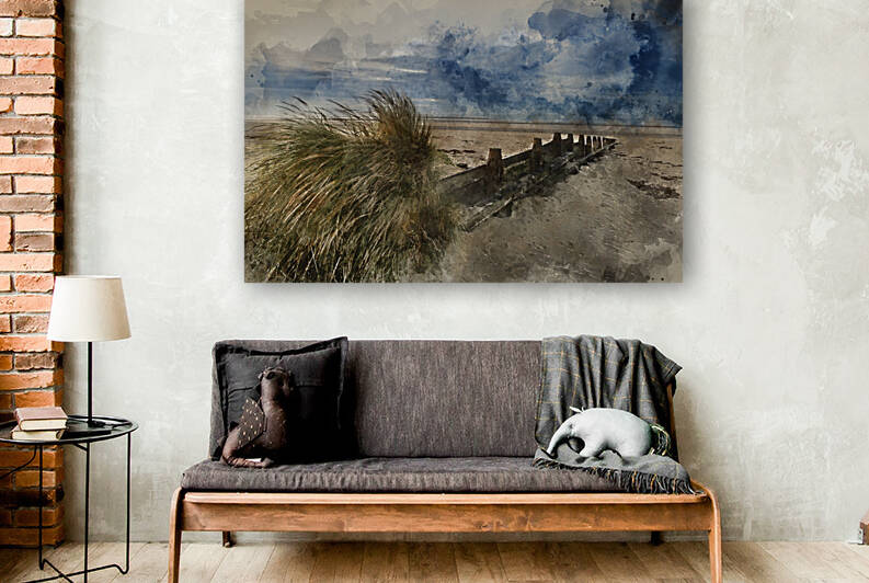 Digital watercolor painting of Beautiful beach coastal low tide  by Matthew Gibson