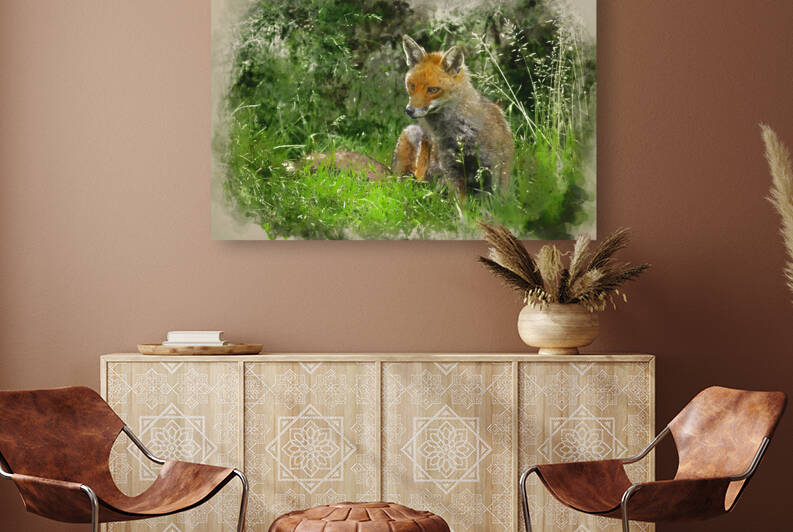Digital watercolour painting of Stunning male fox in long lush g by Matthew Gibson