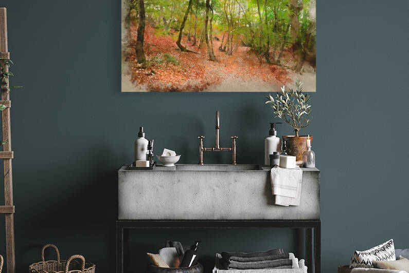 Digital watercolour painting of Vibrant Autumn Fall forest lands by Matthew Gibson