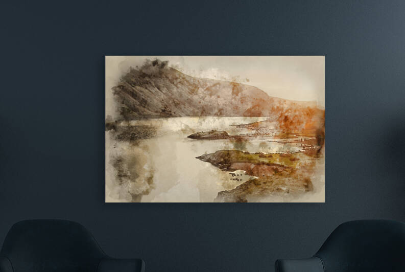 Digital watercolour painting of Stunning vibrant sunset landscap by Matthew Gibson