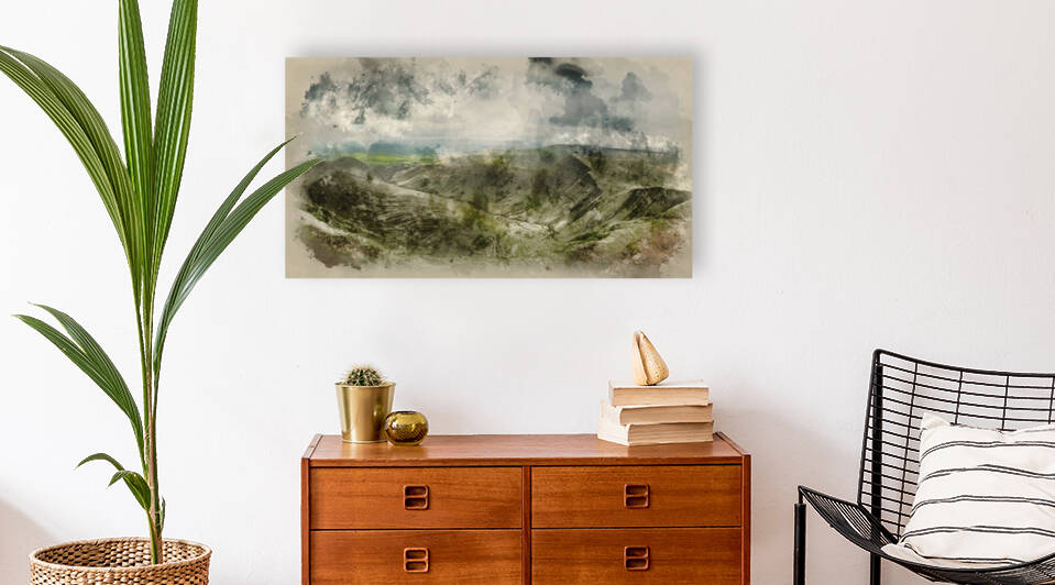 Digital watercolour painting of Stunning vibrant sunset landscap by Matthew Gibson