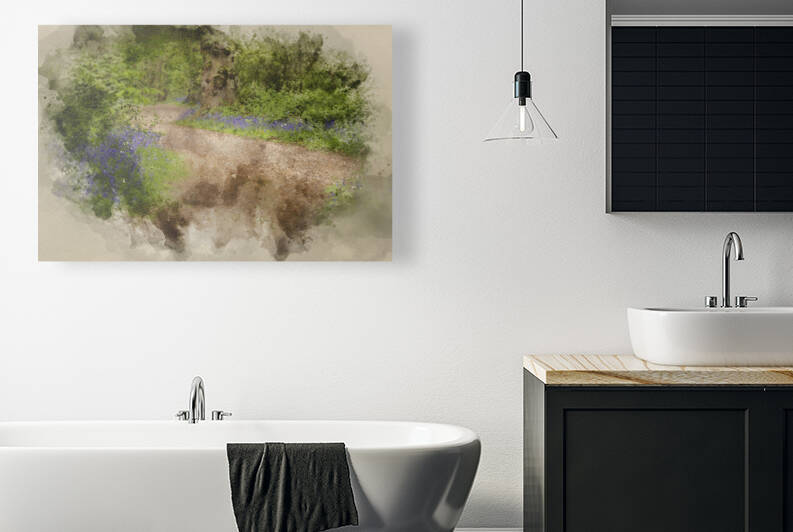 Digital watercolour painting of  landscape of vibrant bluebell w by Matthew Gibson