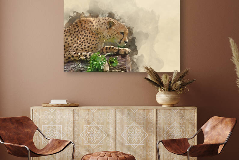 Digital watercolour painting of Cheetah Acinonyx Jubatus Big Cat by Matthew Gibson