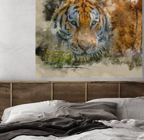 Digital watercolour painting of Portrait of Siberian Amur tiger  by Matthew Gibson