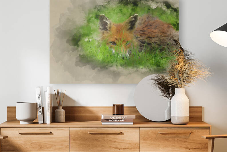 Digital watercolour painting of Stunning image of red fox vulpes by Matthew Gibson