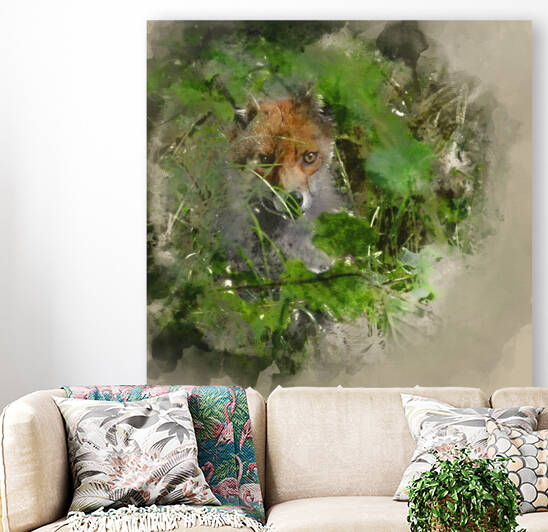 Digital watercolor painting of Stunning image of red fox vulpes  by Matthew Gibson
