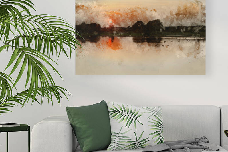 Digital watercolour painting of Setting sun glows through trees  by Matthew Gibson
